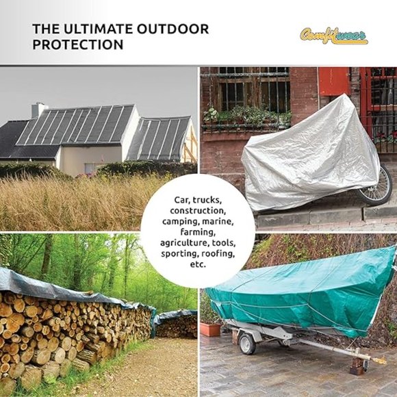 6' x 8' Heavy Duty Silver/Black Waterproof UV Blocking 10 Mil Poly Tarp - Picture 4 of 7